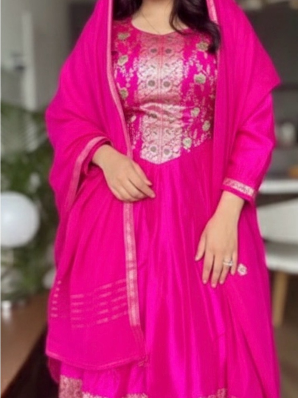 Hot Pink Silk Salwar Suit Set - Picture 2 of 2